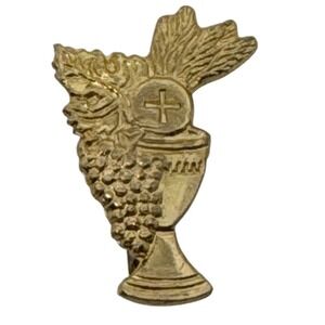 Gold Tone First Communion Chalice Grapes‎ Wheat Lapel Pin Religious Eucharist